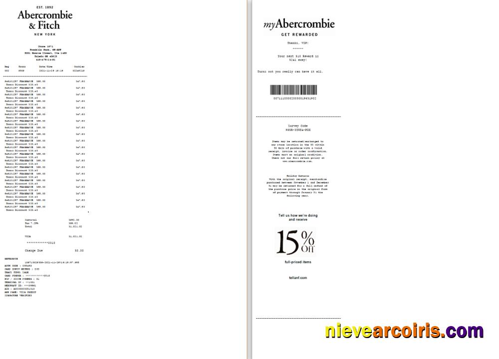 USA New York Abercrombie & Fitch payment check